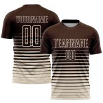 Maglia da calcio personalizzata con stampa sublimatica a righe marroni e crema sfumate