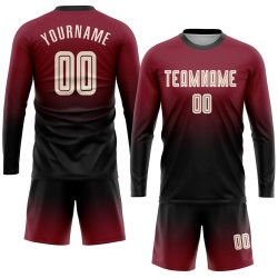 Maglia da calcio personalizzata Crimson Cream-Black con stampa sublimatica a maniche lunghe e sfumata Maglia da calcio personalizzata Crimson Cream-Black con stampa sublimatica a maniche lunghe e sfumata