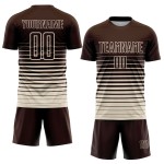 Maglia da calcio personalizzata con stampa sublimatica a righe marroni e crema sfumate