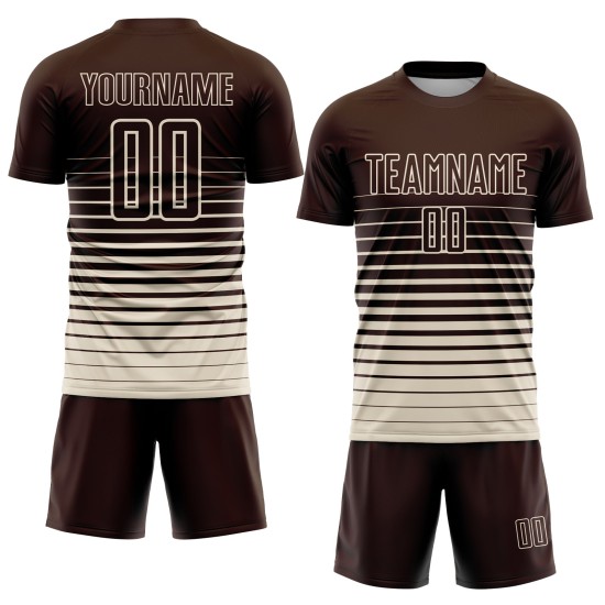 Maglia da calcio personalizzata con stampa sublimatica a righe marroni e crema sfumate